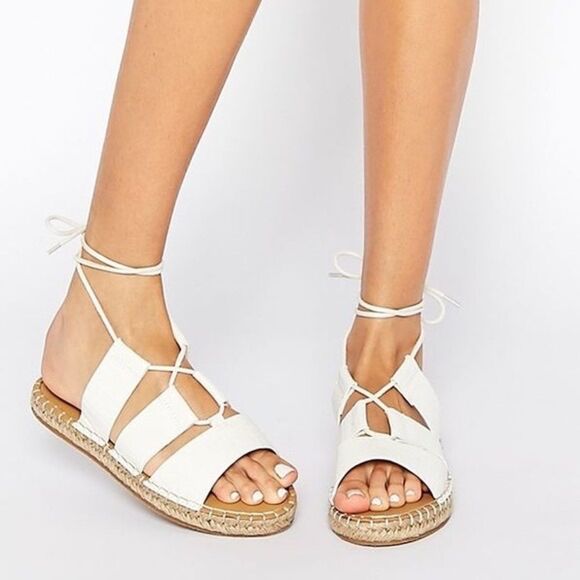 ASOS White Lace Up Espadrille Sandals Size 6 Travel Vacation Holiday - Picture 1 of 13
